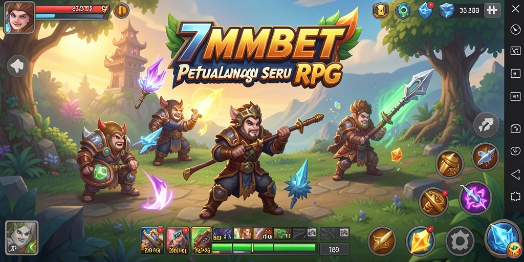 Tampilan gameplay RPG menakjubkan di 7MMBET dengan pemandangan yang luas.