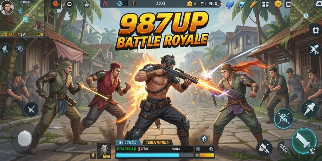 Screenshot utama gameplay 987UP dengan aksi pertempuran yang intens.