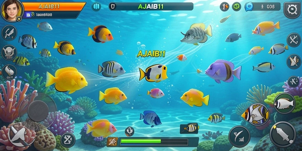 Screenshot gameplay AJAIB11 menampilkan aksi menembak ikan yang seru.