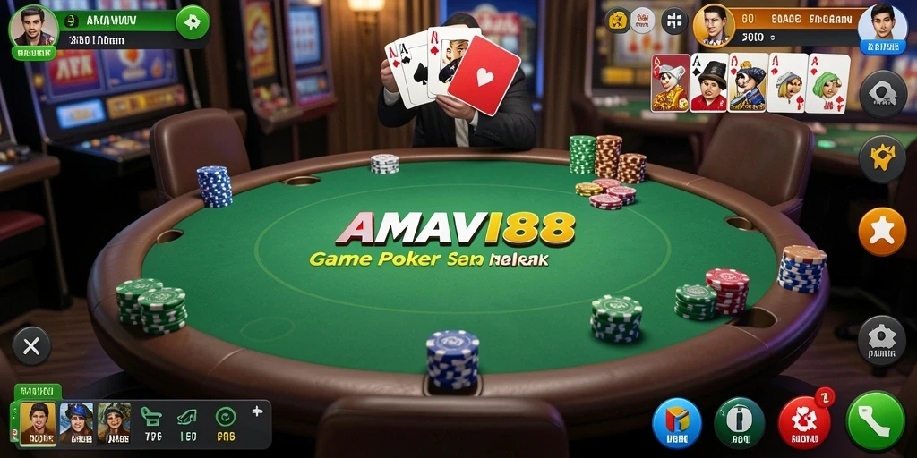 Tampilan menarik AMAVI88 dengan gameplay poker yang mendebarkan.