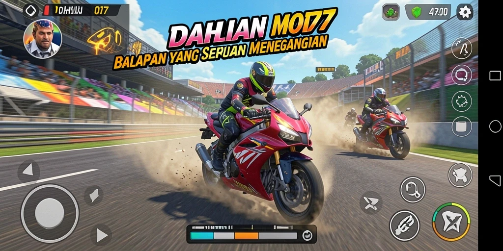 Tampilan gameplay <strong>DAHLIA77</strong> dengan motor yang melaju kencang di lintasan.