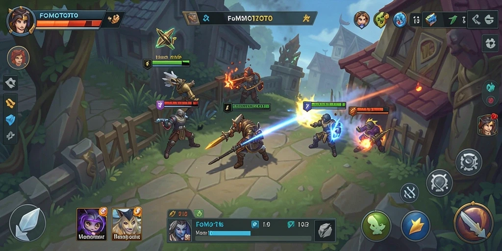 Screenshot FOMOTOTO menampilkan aksi strategi yang mendebarkan di lapangan tempur.