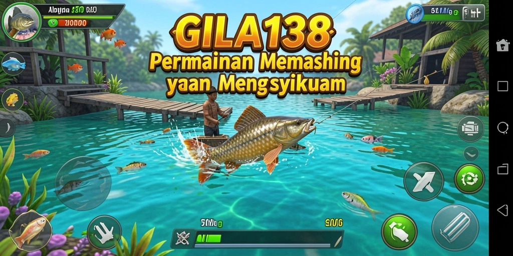 Tampilan gameplay GILA138 saat memancing di danau yang indah.