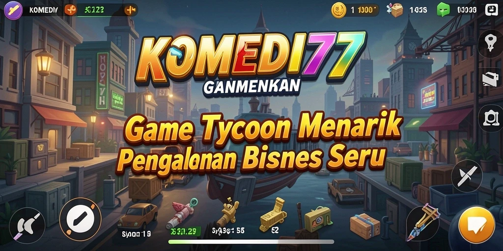 Tangkapan layar gameplay KOMEDI77 menampilkan keseruan mengelola bisnis komedi.
