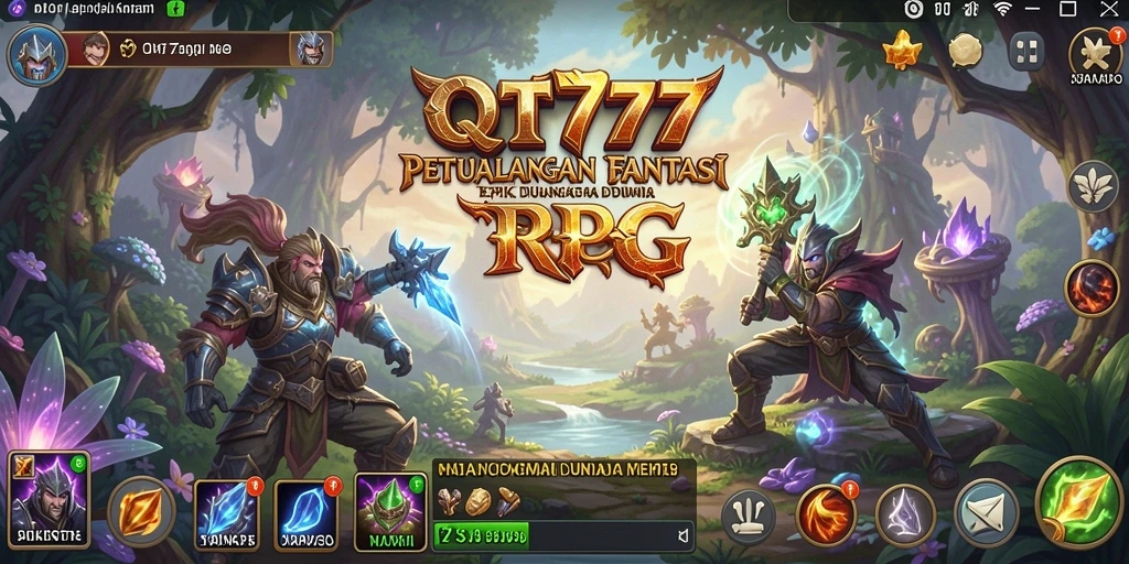 Screenshot QT777 menampilkan pertarungan epik dalam dunia fantasi.