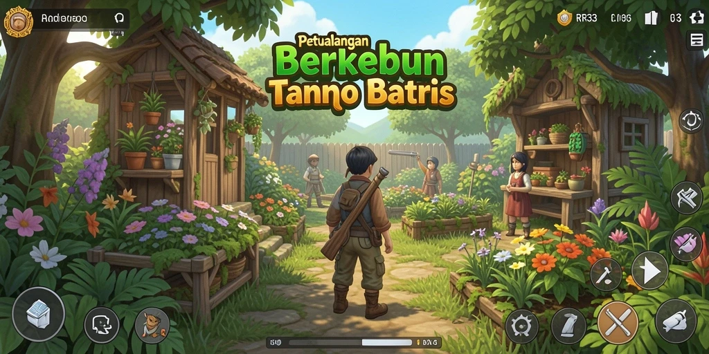 Screenshot RR33 menunjukkan pemain merawat ladang pertanian yang subur.