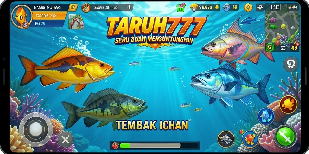 Screenshot utama TARUH777 menampilkan aksi menangkap ikan yang mengasyikkan.