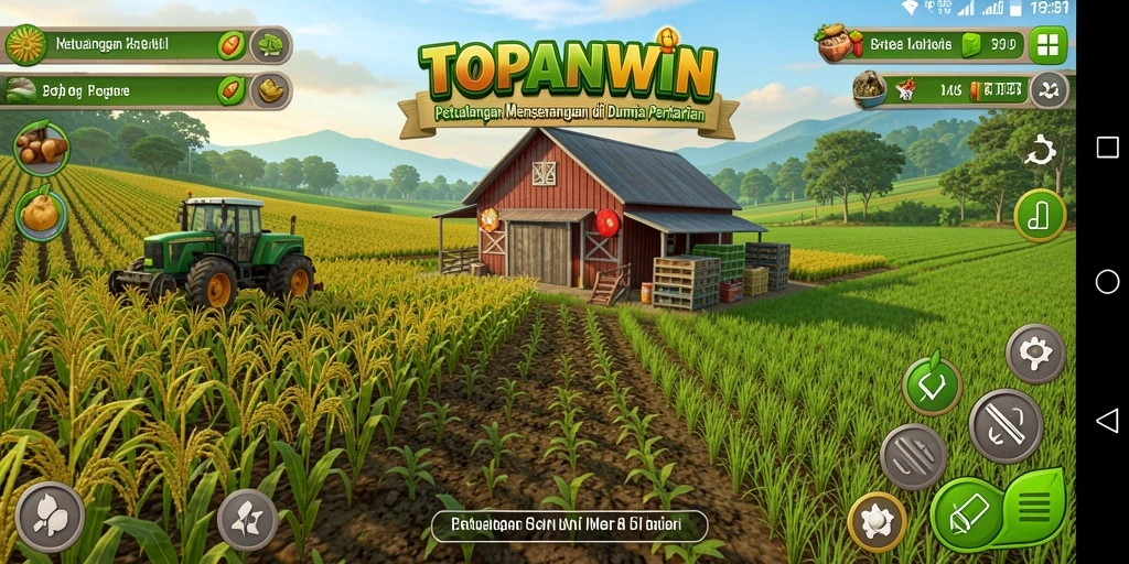 Screenshot gameplay menarik TOPANWIN yang menampilkan kebun yang subur.